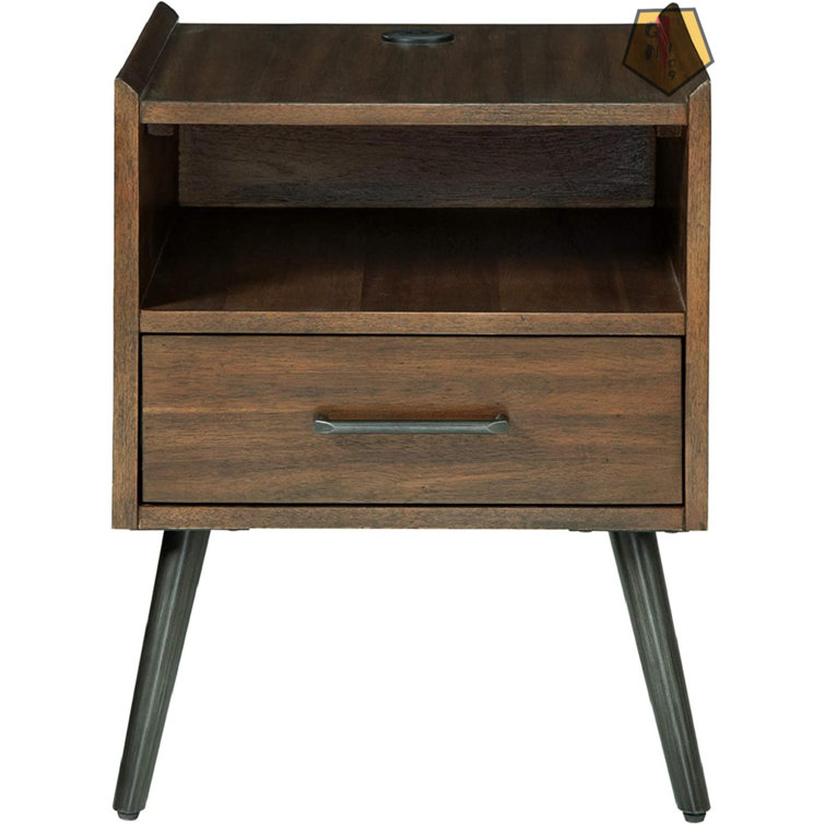 Corrigan Studio® Calmoni MidCentury Square End Table With 2 USB